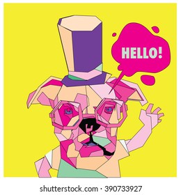Vector colorful low polygonal pop art dog say hello