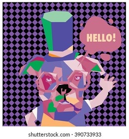 Vector colorful low polygonal pop art dog say hello
