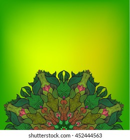 vector colorful mandala with floral motifs and stripes. 