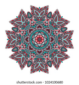 Vector colorful mandala pattern of henna floral elements based on traditional Asian ornaments. Paisley Mehndi Tattoo Doodle illustration