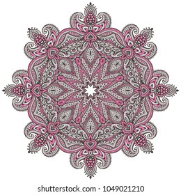 Vector colorful mandala pattern of henna floral elements based on traditional Asian ornaments. Paisley Mehndi Tattoo Doodle illustration
