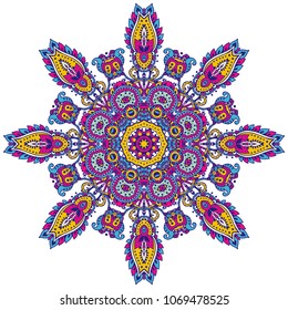 Vector colorful mandala pattern of henna floral elements based on traditional Asian ornaments. Paisley Mehndi Tattoo Doodle illustration.