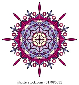 Vector colorful mandala in pink and violet colors.