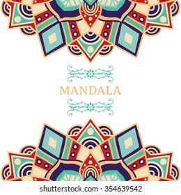 Vector colorful mandala, round pattern, circle background with many details. Arabic, indian, asian, african motif for greeting, business card, banner, wedding invitation, background, brochure, etc. 