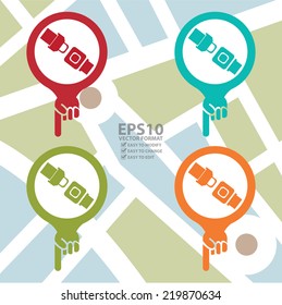 Vector : Colorful Map Pointer Icon With Seat Belt or Safety Belt Shop Sign in POI Map Background