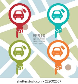 Vector : Colorful Map Pointer Icon With Color Car Scratch Repair Service Center Sign in POI Map Background 