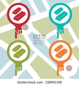 Vector : Colorful Map Pointer Icon With Gold Bar, Gold Shop or Stock Exchange in POI Map Background