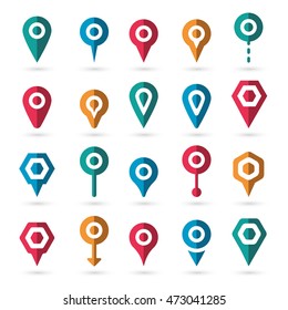 Vector colorful map pointer icons set on white background
