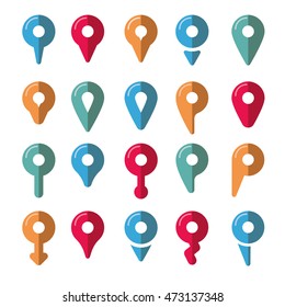 Vector colorful map pointer icons set on white background
