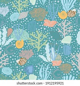 Vector colorful marine life design elements seamless pattern