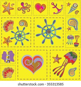 Vector Colorful Marine Seamless Pattern. Sea Patchwork
