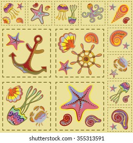 Vector Colorful Marine Seamless Pattern. Sea Patchwork