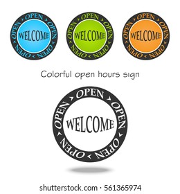 vector colorful market open icon. Opening hours color set. 