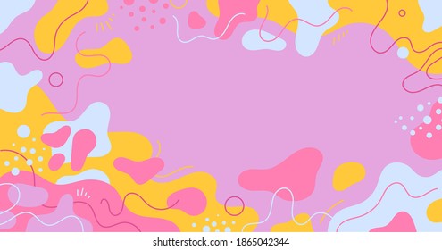 Vector colorful memphis geometric background. Liquid, flow, fluid shapes compositions. Modern abstract landing page. Poster design. pink, blue, yellow