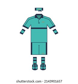 Vector colorful men's tennis clothes set on white background. Sport illustration of headband, t-shirt, wristbands, socks and shoes.