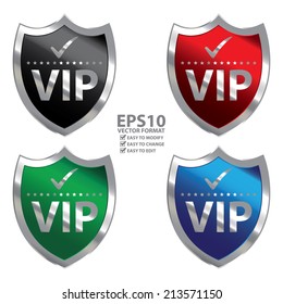 Vector : Colorful Metallic Shield With VIP Sign Isolated on White Background 