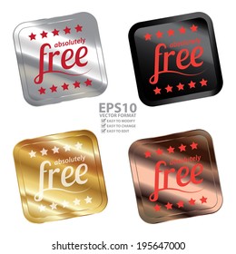 Vector : Colorful Metallic Square Absolutely Free Sticker, Label, Button or Icon Isolated on White Background 