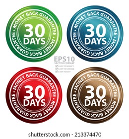Vector : Colorful Metallic Style 30 Days Money Back Guarantee Icon, Badge, Label or Sticker for Product Warranty, Quality Assurance, CRM or Customer Satisfaction Concept Isolated on White Background 