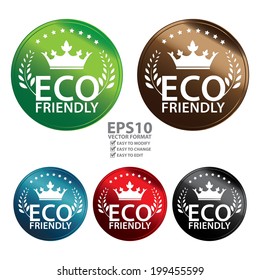 Vector : Colorful Metallic Style Eco Friendly Icon, Sticker, Button or Label Isolated on White Background