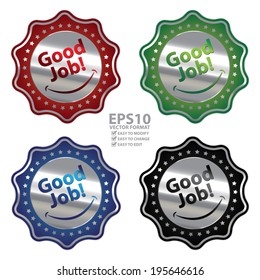 Vector : Colorful Metallic Style Good Job Sticker, Label or Icon Isolated on White Background 