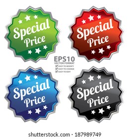 Vector : Colorful Metallic Style Special Price Icon or Label Isolated on White Background