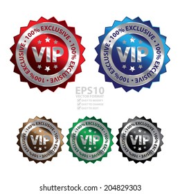 Vector : Icono de color metálico VIP 100% exclusivo, etiqueta, adhesivo o distintivo aislado en fondo blanco