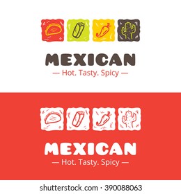 Vector Colorful Mexican Food Logo. Mexican Restaurant Logo. Fast Food Cafe Logo Template