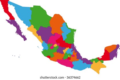 Vector colorful Mexico map with state borders