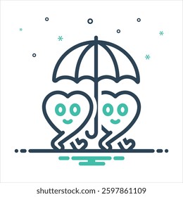 Vector colorful mix icon for couple under umbrella