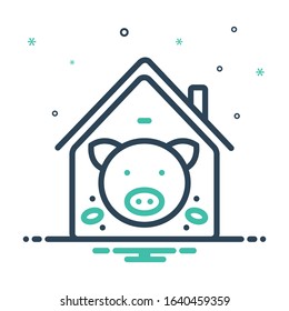 Vector colorful mix icon for pig in pigsty
