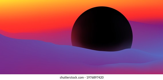 Vector colorful modern background. Black sphere digital fond. Gradient waves calm backdrop. Red, Purple, orange colors.