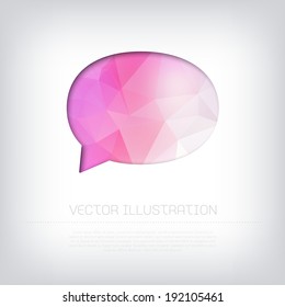Vector colorful modern cut out pink speech bubble with vibrant polygonal texture