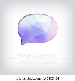 Vector colorful modern cut out purple speech bubble with vibrant polygonal texture