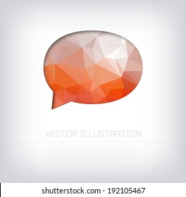 Vector colorful modern cut out orange speech bubble with vibrant polygonal texture