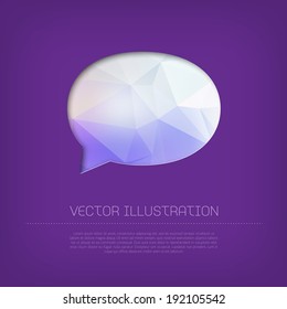 Vector colorful modern cut out purple speech bubble with vibrant polygonal texture
