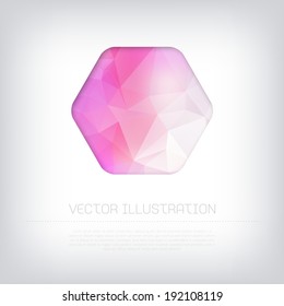 Vector colorful modern cut out pink hexagonal banner / badge / label with vibrant polygonal texture