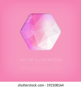 Vector colorful modern cut out pink hexagonal banner / badge / label with vibrant polygonal texture