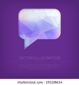 Vector colorful modern cut out purple speech bubble with vibrant polygonal texture