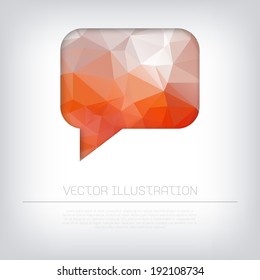 Vector colorful modern cut out orange speech bubble with vibrant polygonal texture