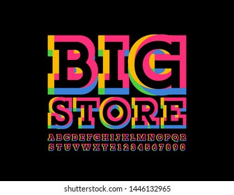 Vector colorful modern logo Big Store. Uppercase artistic Font. Bright Alphabet Letters and Numbers