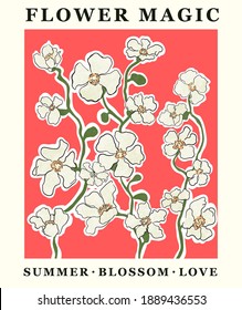 Vector colorful modern poster with illustration of beautiful flowers. For posters, greeting card template, social media post