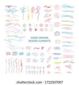 Vektorfarbiges, modernes Set mit handgezeichnet doodle abstrakten, runden Illustrationen. Kann als Elemente für Design-Grußkarten, Poster, Karte, Verpackungspapier-Design verwendet werden