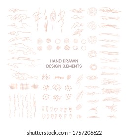 Conjunto moderno de colores vectoriales con ilustraciones abstractas de doodles dibujadas a mano. Se puede utilizar como elementos para el diseño de tarjetas de felicitación, carteles, tarjetas, papel de embalaje