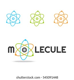 Vector colorful molecule icon set. Stylized MOLECULE font. Color atom vector set