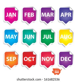 Vector: Colorful Month Stickers. Eps10.