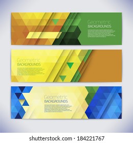 Vector colorful mosaic banners.Abstract backgrounds of geometric shapes. Color background with place for your text.Triangle decor,text separately from the background