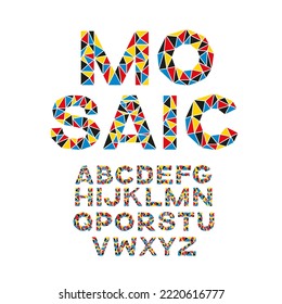 Vector colorful mosaic font. Creative English letters made of triangles.	