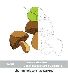 Vector colorful mushroom to be traced. Restore dashed line and color the picture. Worksheet to be colored.