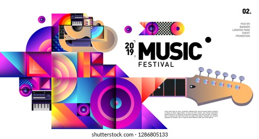 Vector Colorful Music Festival for Event Banner and Poster. Colorful Geometric Abstract Background Template in Eps10.