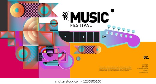 Vector Colorful Music Festival for Event Banner and Poster. Colorful Geometric Abstract Background Template in Eps10.